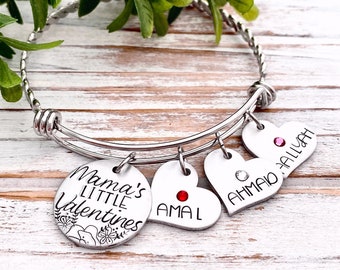 Mama’s Little Valentines Day Gift For Her Mom Birthstone Personalized Charm Bracelet