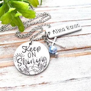 Keep On Shining Hand Stamped Faith Necklace Personalized Name Birthstone Encouragement Inspirational Gift image 5