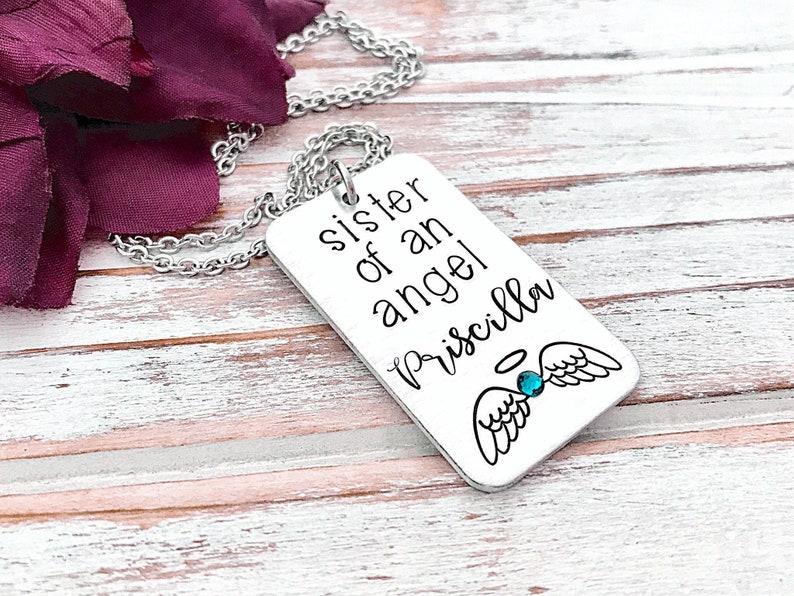 Sister Of An Angel Necklace Infant Pregnancy Loss Memorial Necklace Baby Keepsake Miscarriage Pendant Grief Grieving Sister Sibling Gift image 1