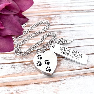 Personalized Pet Urn Pendant Hand Stamped Cremation Paw Print Heart Necklace In Memory Loss of Dog Grieving Furbaby Keepsake image 3