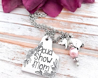 Proud Show Mom Cattle Tag Pig Ear Rancher Wife Mom Mother Momma Mother's Day Gift Personalized Ag Fair Livestock Showing For Her Necklace