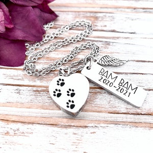 Personalized Pet Urn Pendant Hand Stamped Cremation Paw Print Heart Necklace In Memory Loss of Dog Grieving Furbaby Keepsake image 5