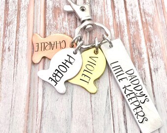 Daddy's Little Keepers Fishing Keychain Father's Day Gift For Him Grandpa Dad Fishing Angler Sportsman Hand Stamped Keychain