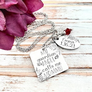 My Guardian Angel Calls Me Mommy Infant Pregnancy Loss Memorial Necklace Baby Keepsake Miscarriage Pendant Grief Grieving Parent Gift image 1