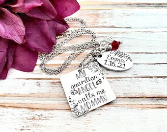 My Guardian Angel Calls Me Mommy Infant Pregnancy Loss Memorial Necklace Baby Keepsake Miscarriage Pendant Grief Grieving Parent Gift