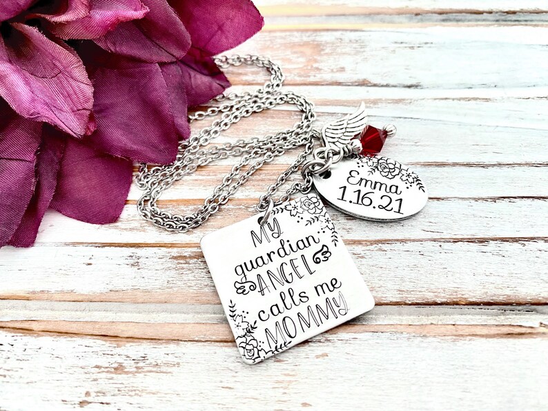 My Guardian Angel Calls Me Mommy Infant Pregnancy Loss Memorial Necklace Baby Keepsake Miscarriage Pendant Grief Grieving Parent Gift image 1