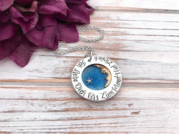 Ich Liebe Dich Bis Zum Mond Und Zurück I Love You To The Moon and Back German Celestial Pendant Mother Gift Grandma Necklace