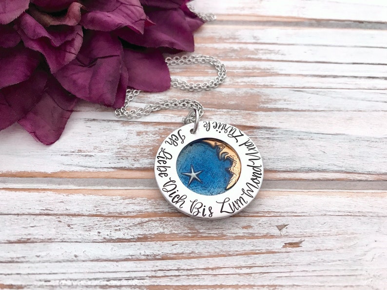 Ich Liebe Dich Bis Zum Mond Und Zurück I Love You To The Moon and Back German Celestial Pendant Mother Gift Grandma Necklace image 1