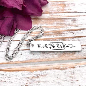 North Dakota Home State Pendant Charm Necklace Roughrider Flickertail ND State Outline