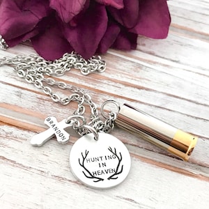 Hunting In Heaven Bullet Shotgun Shell Urn Antler Cross Memorial Pendant In Memory Of Him Hunter Remembrance Gift Necklace