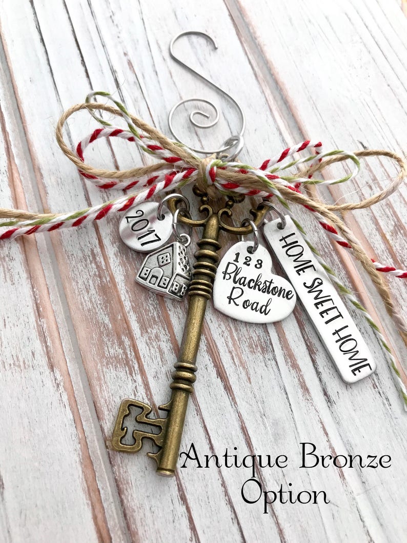 Home Sweet Home Custom Christmas Ornament House Family Housewarming Gift First New Home Hand Stamped Bronze Skeleton Key image 4