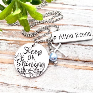 Keep On Shining Hand Stamped Faith Necklace Personalized Name Birthstone Encouragement Inspirational Gift image 7