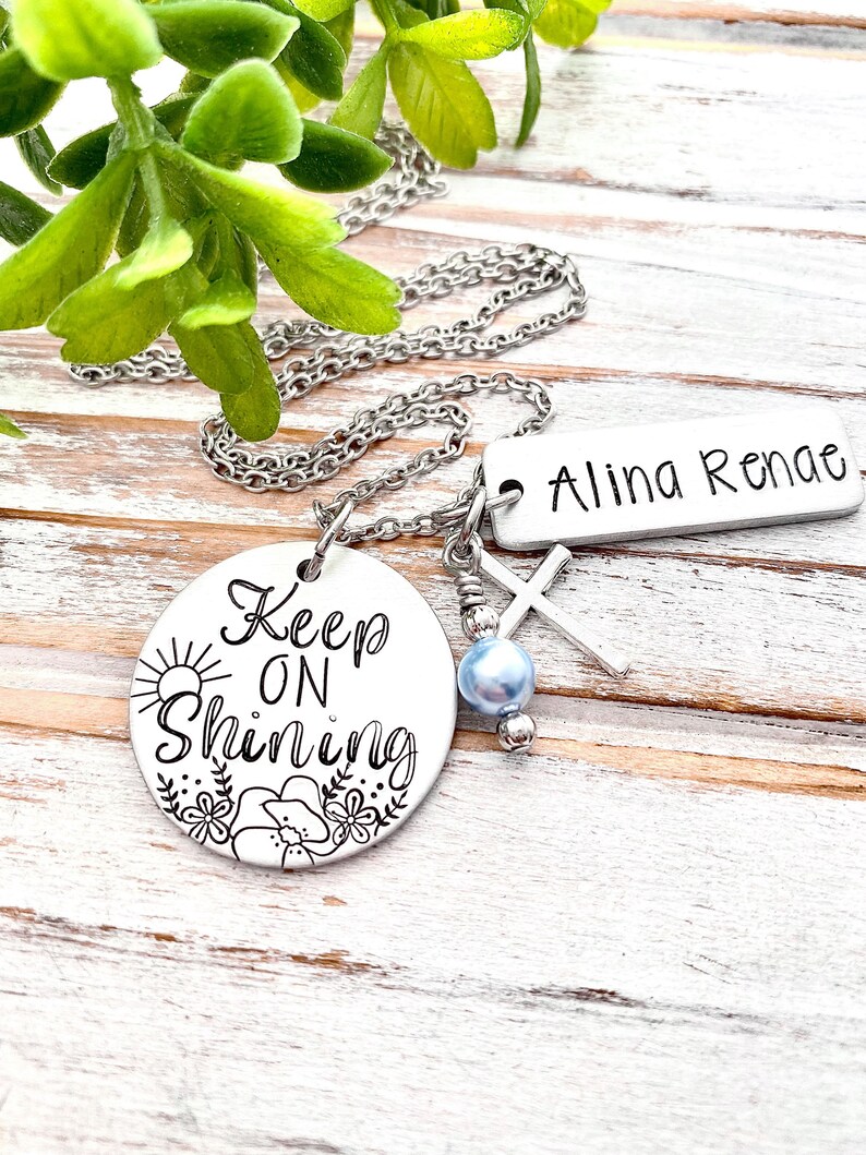 Keep On Shining Hand Stamped Faith Necklace Personalized Name Birthstone Encouragement Inspirational Gift image 7