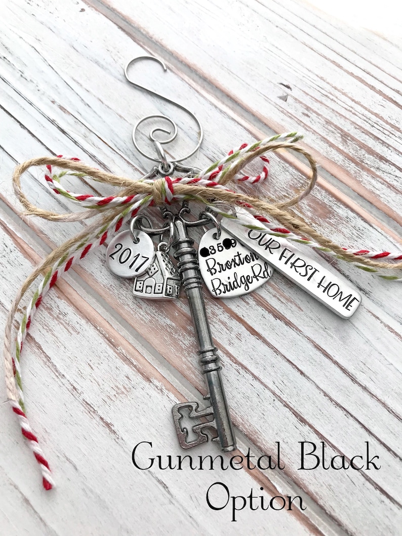 Home Sweet Home Custom Christmas Ornament House Family Housewarming Gift First New Home Hand Stamped Bronze Skeleton Key image 5