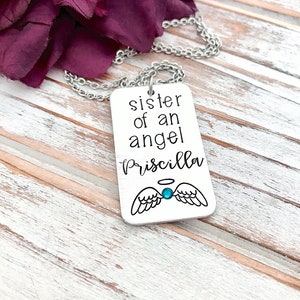 Sister Of An Angel Necklace Infant Pregnancy Loss Memorial Necklace Baby Keepsake Miscarriage Pendant Grief Grieving Sister Sibling Gift image 4