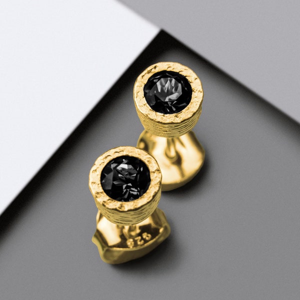 Gold Gemstone Studs Black Spinel Studs Gold Studs Designer Gemstone Earrings Simple Earrings Round Studs Gold Stud Earrings