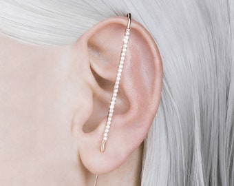Rose Gold Earrings-Rose Gold Ear Cuff-White Topaz Earrings-Ear Cuff-Statement Earrings-18k Rose Gold-Everyday Earrings-Embers Jewellery