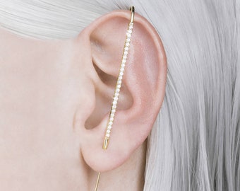 White Gemstone Earrings-Ear Cuff-Pave Earrings-Ear Pins-Everyday Earrings- Delicate Earrings-White Topaz Earrings-Statement Earrings