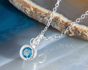 Blue Topaz Sterling Silver Gemstone Necklace Birthstone Necklace Bridesmaids Necklace Anniversary Gift