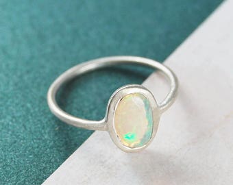 Opal Ring Sterling Silver Ring October Birthstone Ring Ethiopian Opals Birthday Gifts Welo Opal Oval Ring