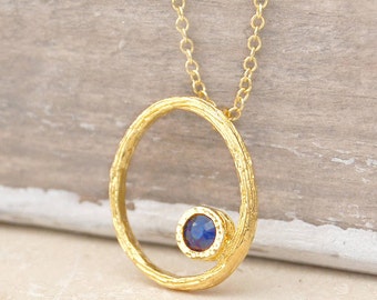 Sapphire September Birthstone Necklace Gemstone Pendant Gold Handmade Jewelry Birthstone Gift September Birthday Gift