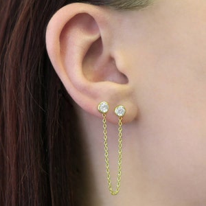 Rose Gold Chain Stud Earrings Topaz Gemstone Earring Boho Earrings Statement Earring image 3