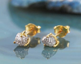 Raw Diamond Gold Plated Sterling Silver Stud Earrings Raw Diamond Earrings Rough Diamond Stud Earrings Gold