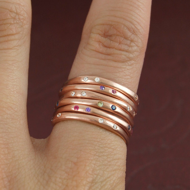 Rose Gold Birthstone Stacking Ring Gemstone Stacking Ring Gemstone Ring Simple Ring Thin Ring Designer Ring Ring Gift for Her image 3