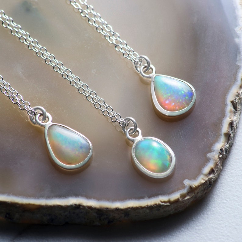 Opal Birthstone NecklaceSilver Opal NecklacePrecious Opal Etsy