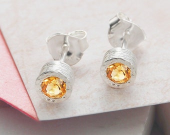 Citrine Sterling Silver Stud Earrings Gemstone Jewelry Gemstone Studs Citrine earrings Embers Jewellery Gemstone Earrings Dainty Earrings