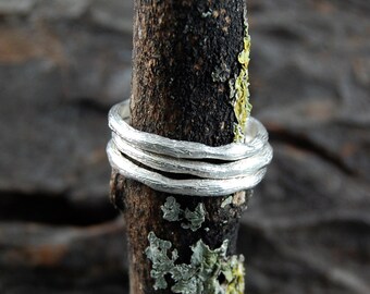 Silver Stacking Ring Textured Silver Ring Boho Ring Stackable Silver Ring Rustic Ring Organic Ring Bohemian Ring Stacking Ring Set