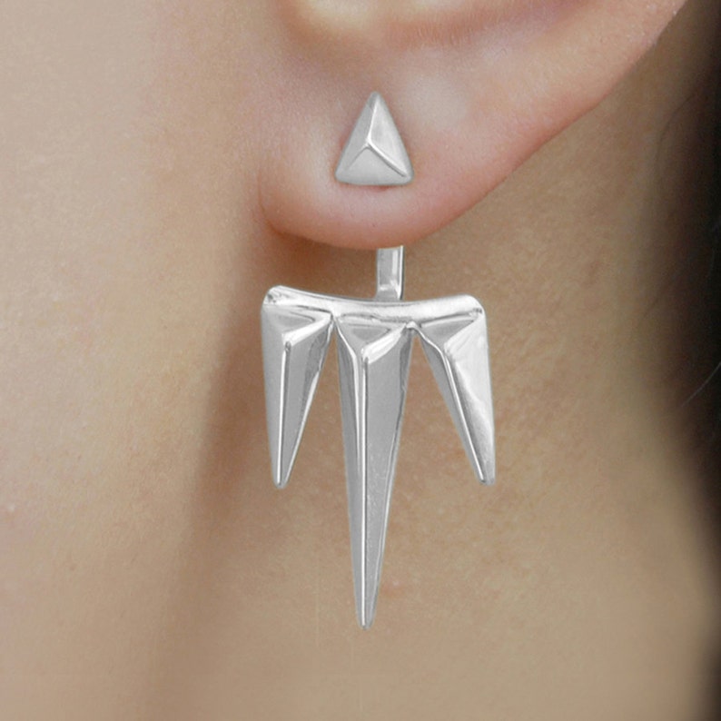 Ear Cuff Drop Earrings Gold Ear Jackets Earring Jackets Spikey Studs Gold Earrings Modern Gold Drops Edgy Earrings Minimal Earrings
