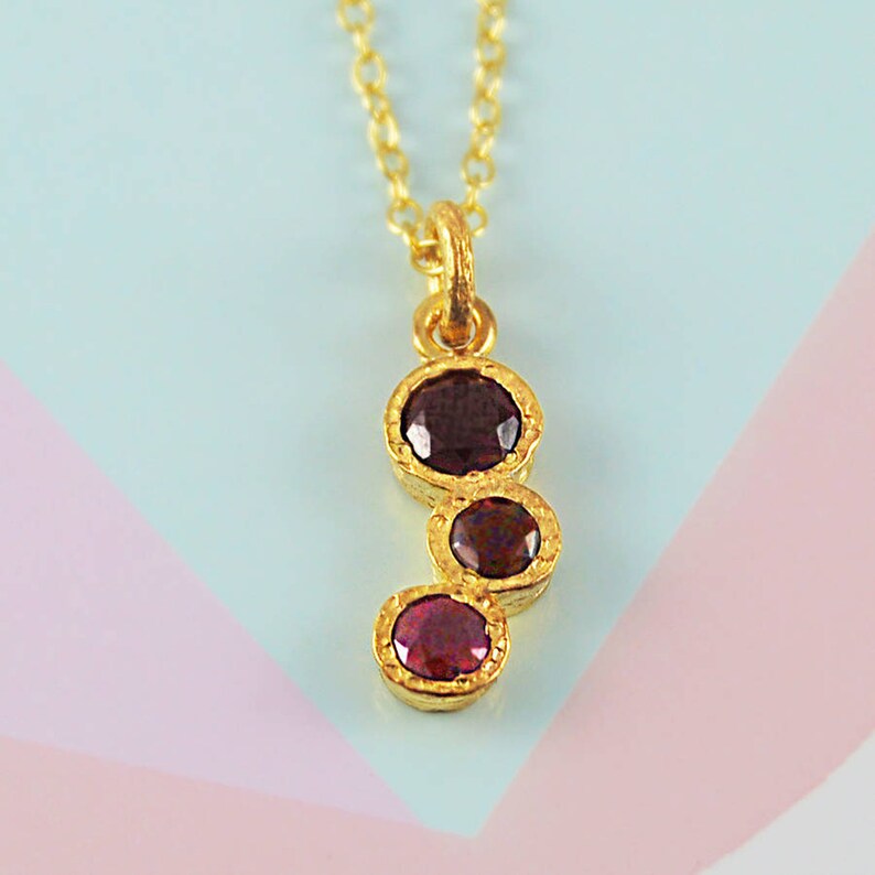 Ruby and Garnet Cluster Necklace Sterling Silver Gemstone Pendant January Birthstone Necklace 18K Yellow Gold