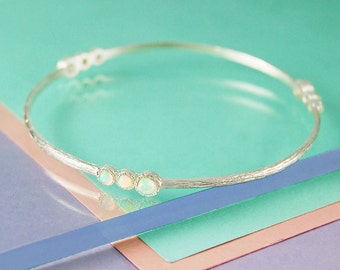 Silver Bangle, Opal Bracelet, Opal Bangle, October Birthstone Bracelet, Birthstone Bangle, Silver Bracelet, Gemstone Bangle, Birthstone Gift