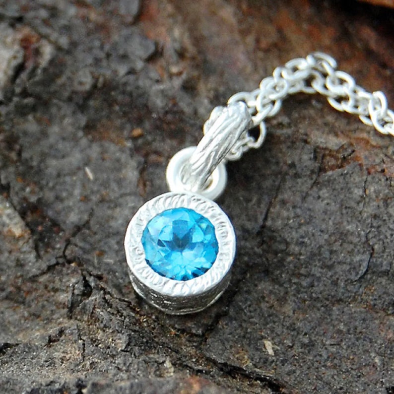 Blue Topaz Necklace Gold November Birthstone Necklace For Mom Dainty Gold Gemstone Necklace Blue Topaz Pandant image 7