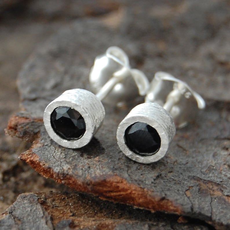 Stud Earrings Round Studs Designer Gemstone Earrings Black Spinel Studs Simple Earrings Silver Studs Studs Silver Gemstone Studs 925