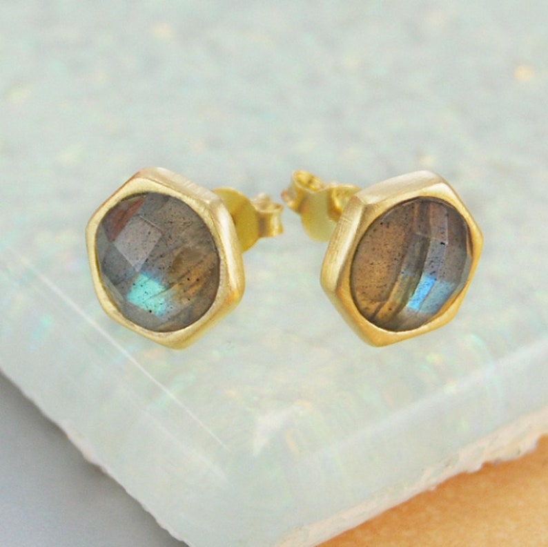 Silver Gemstone Stud Earrings Labradorite Earrings Stud Etsy UK