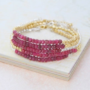 Ruby Bracelet Bead Bracelet Sterling Silver Ruby Bracelets Gold Friendship Bracelet Gemstone Bracelet image 2