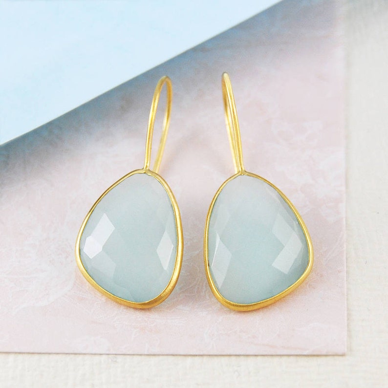 Aqua Chalcedony Earrings,Sterling Silver Earrings,Silver Gemstone Earrings,Birthstone Earrings,Silver Jewellery,Drop earrings,gemstone drops image 2