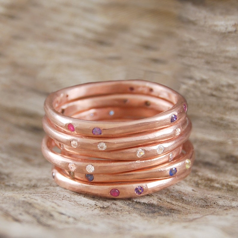 Rose Gold Birthstone Stacking Ring Gemstone Stacking Ring Gemstone Ring Simple Ring Thin Ring Designer Ring Ring Gift for Her image 4
