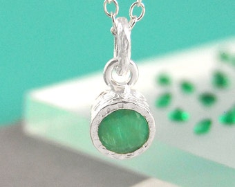 Emerald Necklace Sterling Silver Dainty Birthstone Necklace Gemstone Pendant Bridesmaid Gift Emerald Earrings Emerald Jewelry Set