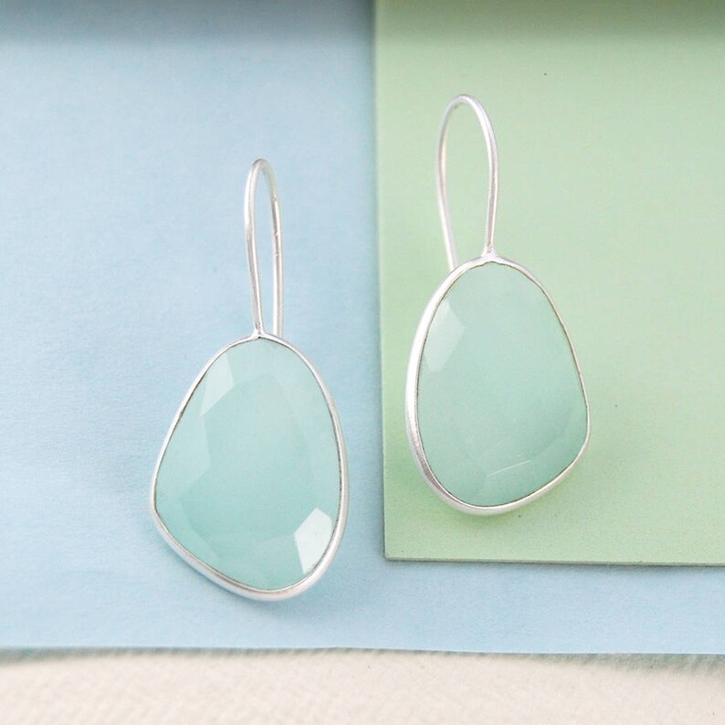 Aqua Chalcedony Earrings,Sterling Silver Earrings,Silver Gemstone Earrings,Birthstone Earrings,Silver Jewellery,Drop earrings,gemstone drops image 1