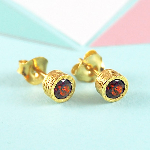 Garnet Earrings Gold Stud Earrings January Birthstone Earrings Dainty Gemstone Earrings Gold Sterling Silver Earrings Studs Set