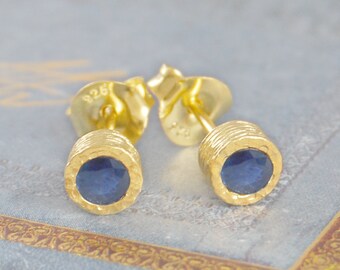 Blue Sapphire Earrings September Birthstone Earrings Dainty Gold Earrings Gold Stud Earrings Set Valentines Day Gift Gold Stud Earrings