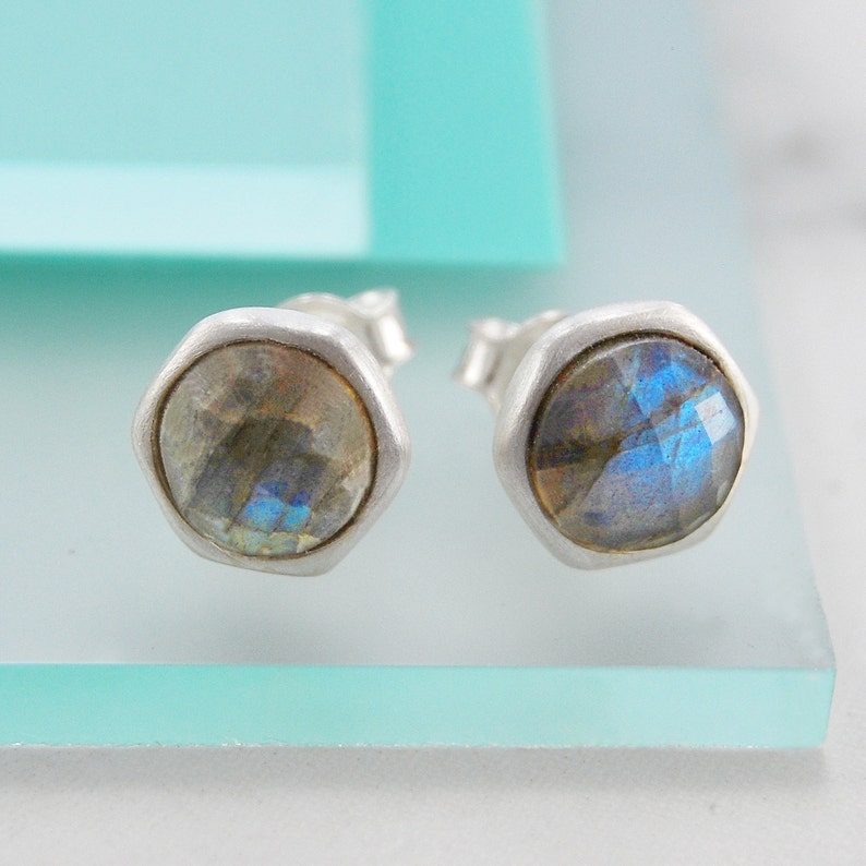 Silver Gemstone Stud Earrings Labradorite Earrings Stud Etsy UK