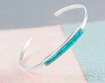 Adjustable Turquoise Silver Bangle December Birthstone Cuff Bracelet Bangle Bracelet Arm Cuff Anniversary Gift