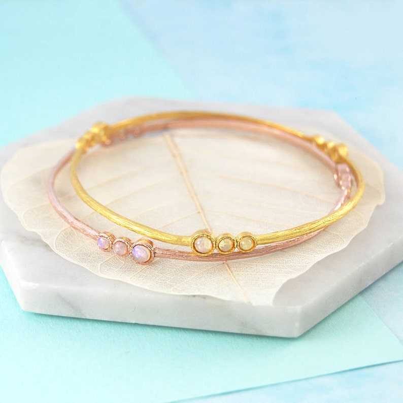 Opal October Birthstone Bangle Bracelet