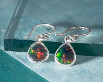 Black Opal October Birthstone Dangle Earrings Silver Drop Earrings Gemstone Earrings Anniversary Gift Bridesmaid Gift