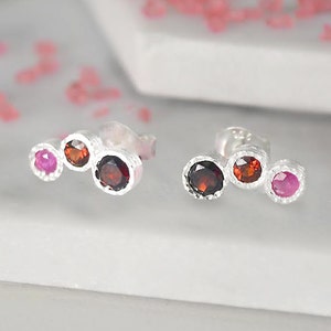Ruby Earrings, Ruby Necklace , Gemstone Gift Set, Silver Studs, Silver Pendant, Ruby Studs, Ruby Jewelry Set, Gemstone Anniversary Jewelry