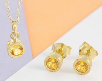 Citrine November Birthstone Jewelry Set Gold Jewellery Set Citrine Necklace Citrine Earrings November Birthstone Gift Mom Anniversary Gift